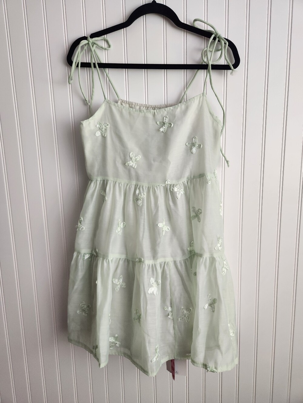 NEW CIDER Light Green Fairycore Festival Romantic Tiered Mini Dress Small